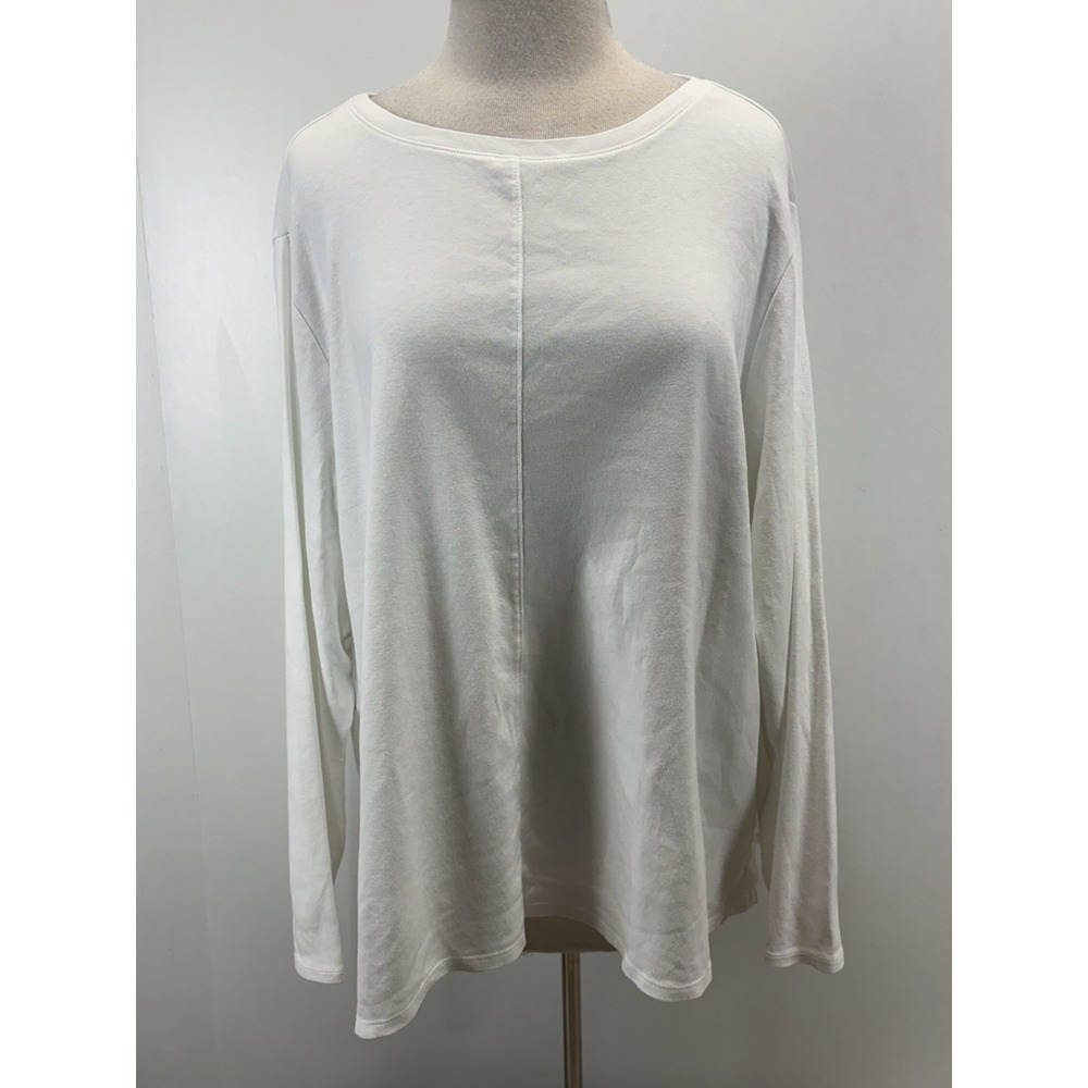 J. Jill Long Sleeve Pima Crew Neck Tshirt Women's 3X Plus White Casual Basic